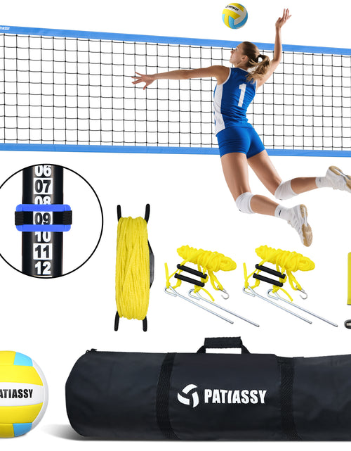 Load image into Gallery viewer, 32FT Outdoor Portable Volleyball Net Set System for Backyard - Quick &amp; Easy Setup Adjustable Height Steel Poles, PU Volleyball, Pump and Carrying Bag
