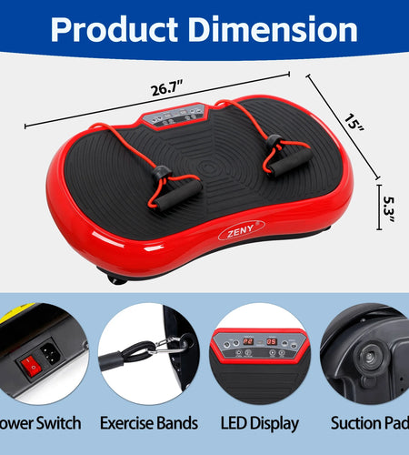 Vibration Plate Exercise Machine, Full Body Workout Home Platform W/Bluetooth Red