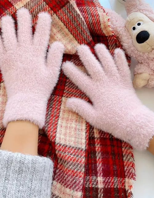 Load image into Gallery viewer, Fashion Winter Mink Velvet Five Finger Gloves Plush Warm Cold-Proof Gloves Women Outdoors Cycling Solid Color Wistiti Mittens
