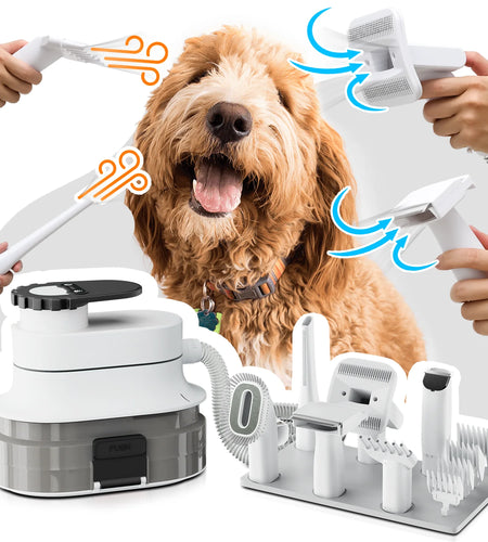 Pet Grooming Kit & Vacuum Suction 99% Pet Hair, Dog Grooming Kit with 6 Professional Grooming Shedding Tools for Dogs Cats and Other Animals, Black