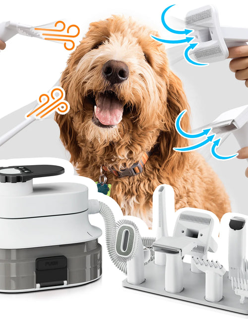 Load image into Gallery viewer, Pet Grooming Kit &amp; Vacuum Suction 99% Pet Hair, Dog Grooming Kit with 6 Professional Grooming Shedding Tools for Dogs Cats and Other Animals, Black
