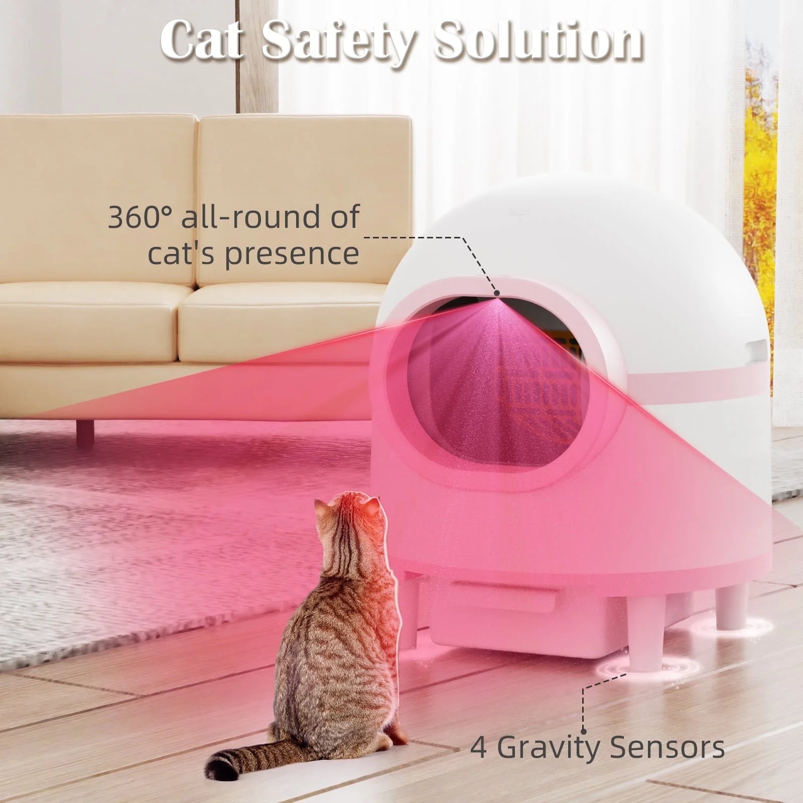 Self Cleaning Cat Litter Box, Automatic Smart Litter Box for Multiple Cats with 10 Safety Sensor Radars, 100L Electric Cat Box with App-Control, Odor Control, Quiet Operation, Pink