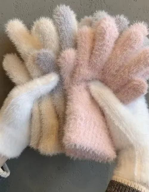 Load image into Gallery viewer, Fashion Winter Mink Velvet Five Finger Gloves Plush Warm Cold-Proof Gloves Women Outdoors Cycling Solid Color Wistiti Mittens
