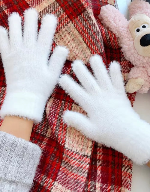 Load image into Gallery viewer, Fashion Winter Mink Velvet Five Finger Gloves Plush Warm Cold-Proof Gloves Women Outdoors Cycling Solid Color Wistiti Mittens
