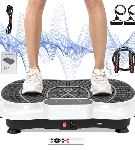Vibration Plate Exercise Machine Whole Body Workout Vibration Fitness Platform with Accessories, White
