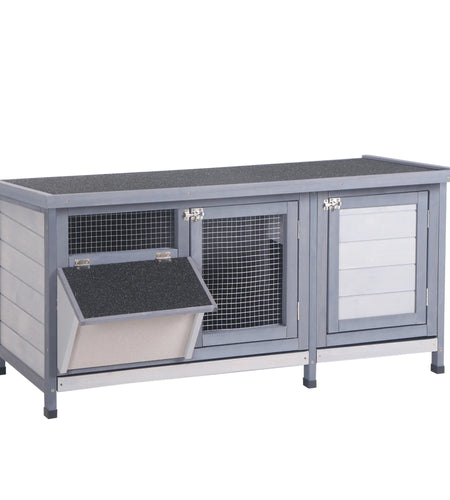 Wooden Rabbit Hutch Bunny Hutch Cage Guinea Pig with Waterproof Roof, No Leak Tray and Feeding Trough, Indoor/Outdoor, Gray