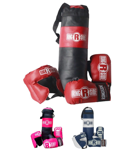 Kids Boxing Set with Mini Heavy Bag, Gloves and Headgear - Black