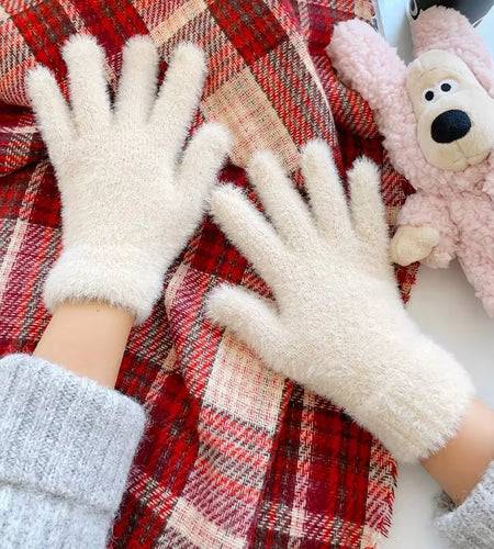 Fashion Winter Mink Velvet Five Finger Gloves Plush Warm Cold-Proof Gloves Women Outdoors Cycling Solid Color Wistiti Mittens