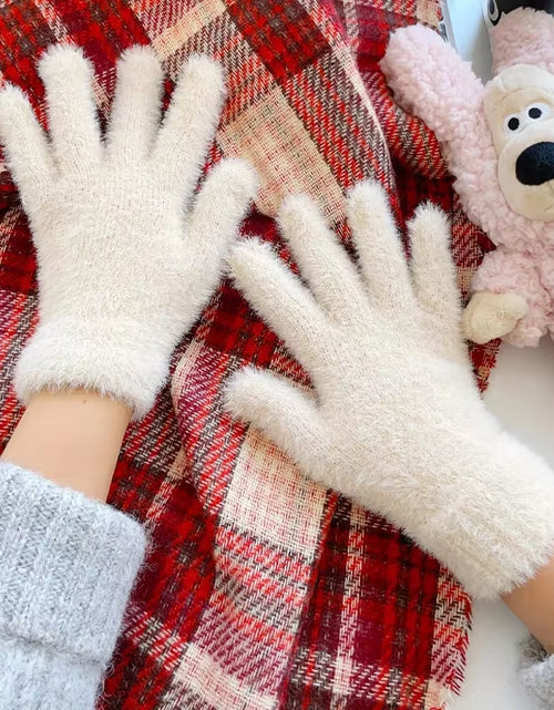 Load image into Gallery viewer, Fashion Winter Mink Velvet Five Finger Gloves Plush Warm Cold-Proof Gloves Women Outdoors Cycling Solid Color Wistiti Mittens
