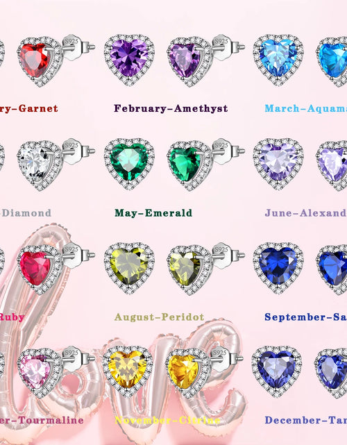 Load image into Gallery viewer, Pink Heart Earrings Women October Birthstone Earrings Tourmaline CZ 925 Sterling Silver Stud Earrings Crystal Jewelry Birthday Mother&#39;S Day Gifts
