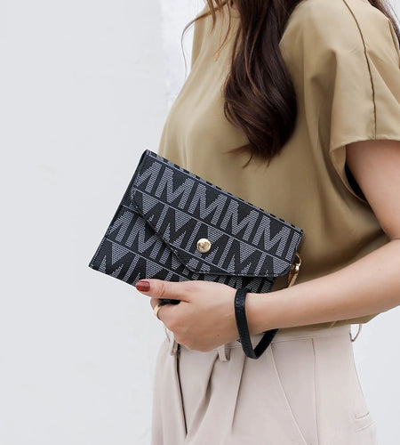 by Mia K. Marimar Women'S Tote Bag with Pouch and Wristlet, Signature 4 Piece Set - Beige