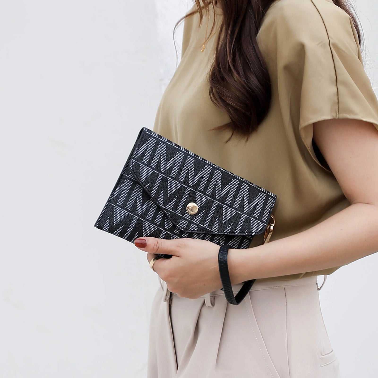 by Mia K. Marimar Women'S Tote Bag with Pouch and Wristlet, Signature 4 Piece Set - Beige