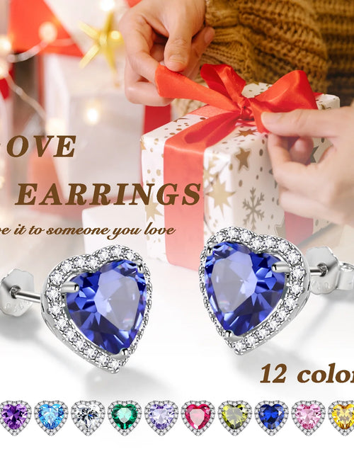 Load image into Gallery viewer, Pink Heart Earrings Women October Birthstone Earrings Tourmaline CZ 925 Sterling Silver Stud Earrings Crystal Jewelry Birthday Mother&#39;S Day Gifts
