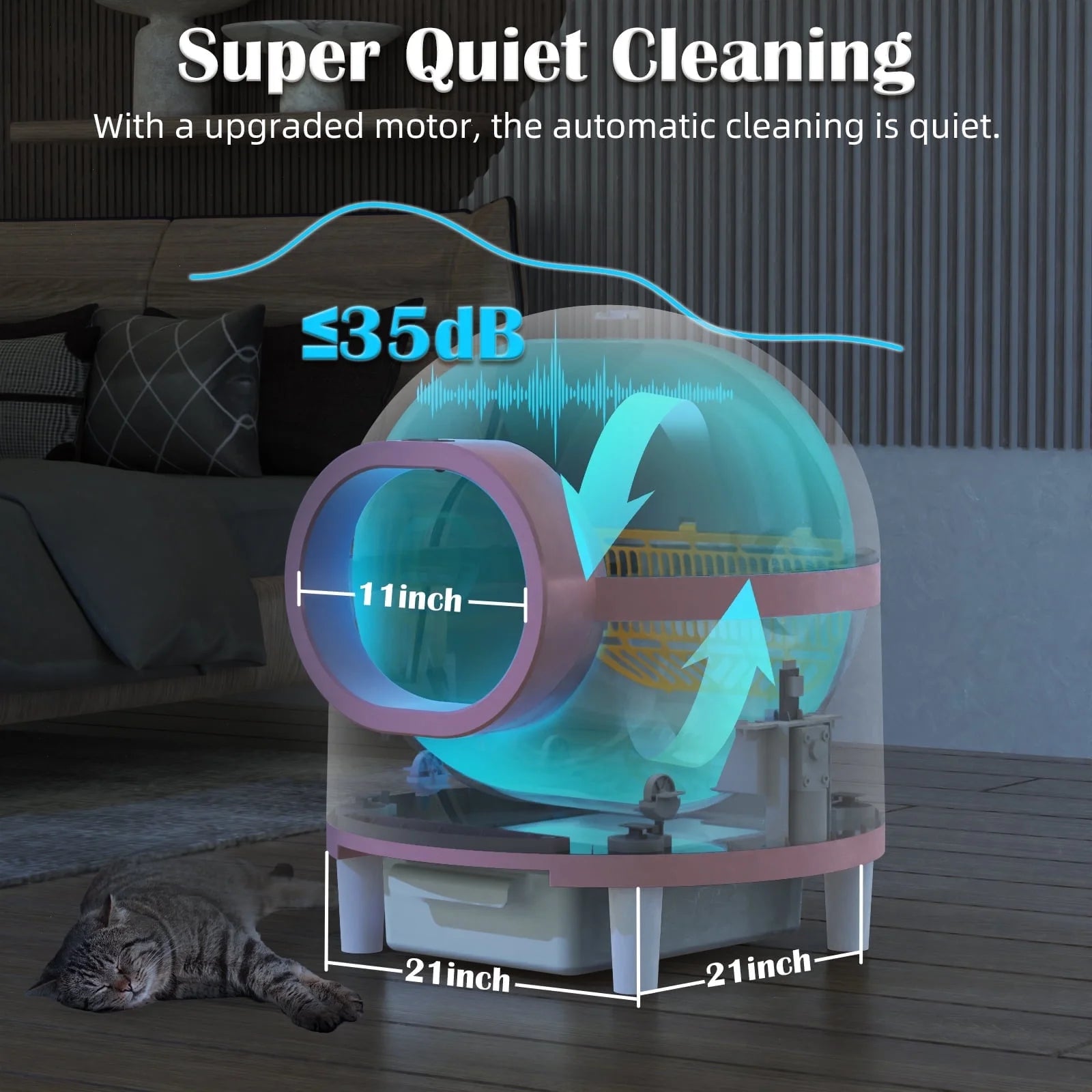Self Cleaning Cat Litter Box, Automatic Smart Litter Box for Multiple Cats with 10 Safety Sensor Radars, 100L Electric Cat Box with App-Control, Odor Control, Quiet Operation, Pink