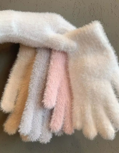 Load image into Gallery viewer, Fashion Winter Mink Velvet Five Finger Gloves Plush Warm Cold-Proof Gloves Women Outdoors Cycling Solid Color Wistiti Mittens
