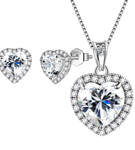 Heart Jewelry Sets Women Diamond April Birthstone Jewelry Set Necklace Earrings 925 Sterling Silver Fine Jewelry Valentines Birthday Mother'S Day Gift for Her