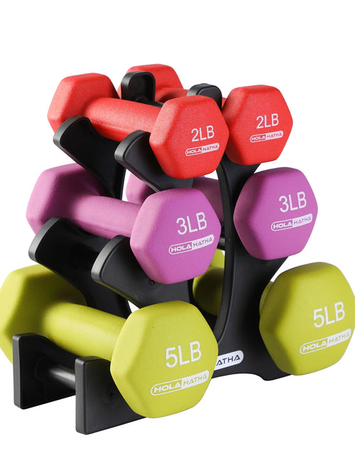 Load image into Gallery viewer, Neoprene Dumbbell Free Weight Set with Rack
