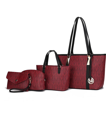 by Mia K. Marimar Women'S Tote Bag with Pouch and Wristlet, Signature 4 Piece Set - Beige