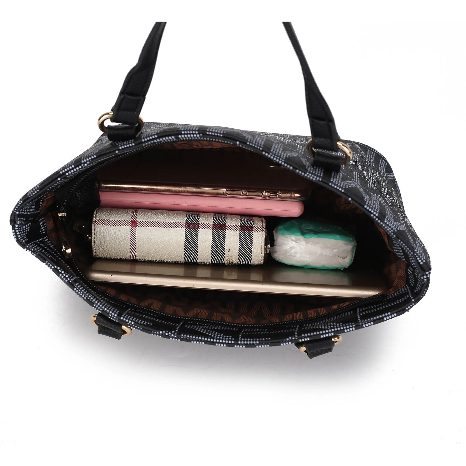 by Mia K. Marimar Women'S Tote Bag with Pouch and Wristlet, Signature 4 Piece Set - Beige