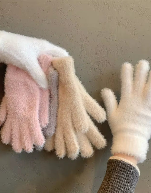 Load image into Gallery viewer, Fashion Winter Mink Velvet Five Finger Gloves Plush Warm Cold-Proof Gloves Women Outdoors Cycling Solid Color Wistiti Mittens
