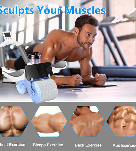 2025 New with Timer Ab Abdominal Exercise Roller Elbow Support, Abs Roller Wheel Core Exercise Equipment, Automatic Rebound Abdominal Wheel